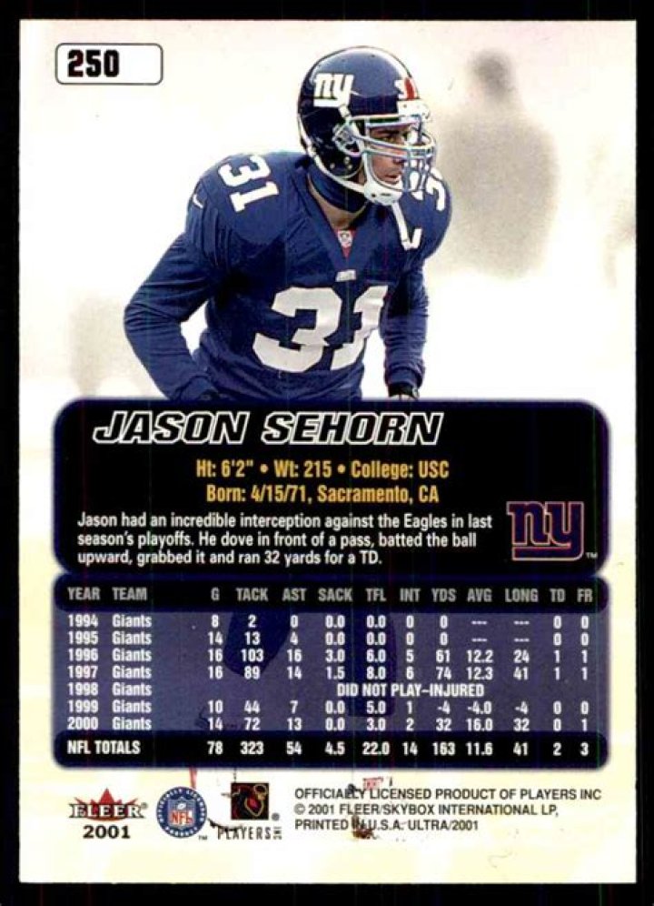 Jason Sehorn: The Journey of a Football Icon